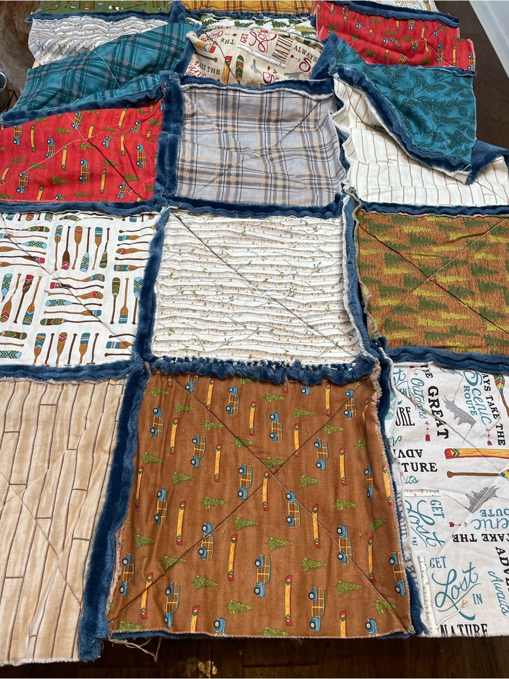 UNFINISHED Handmade Patchwork Quilt with Velour Backing- Outdoors Theme Crib Sz - Picture 4 of 8